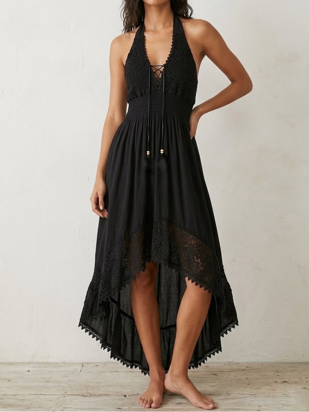 Seaspice Resort Wear Marina High Low Halter Midi Dress Black Medium